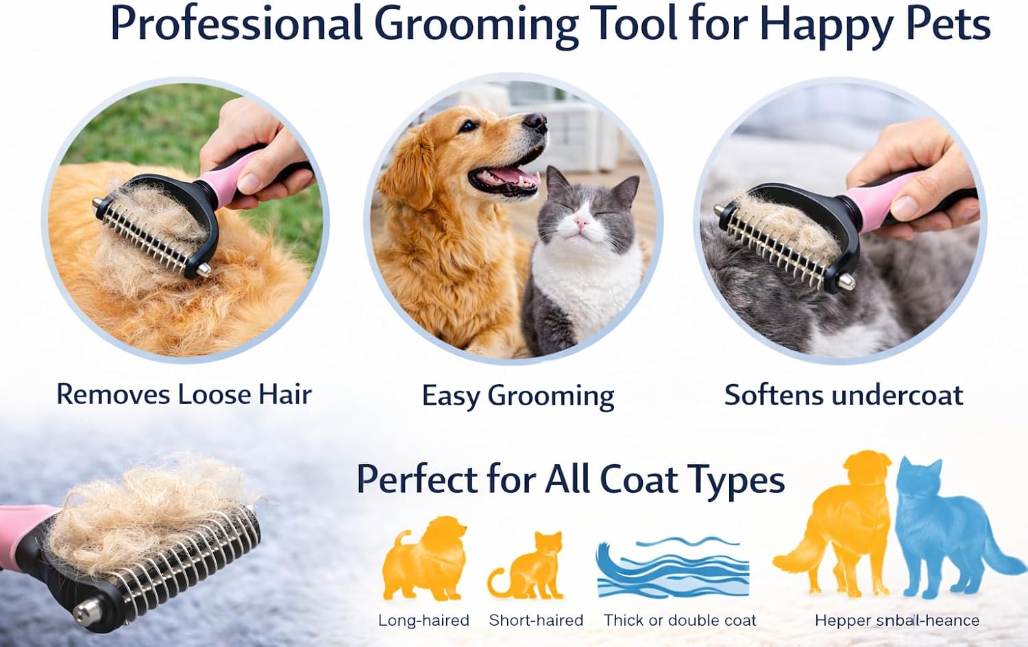 Dog & Cat Deshedding Brush - Pet Grooming Comb for Removing Loose Hair, Reduce Shedding, Stainless Steel Teeth, Safe for Long & Short Hair Pets - Image 9