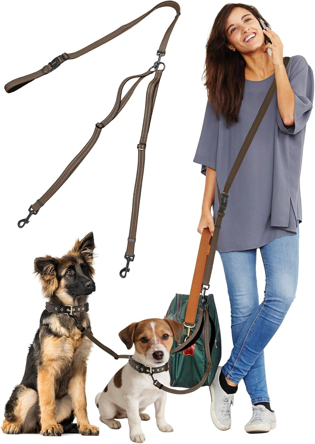 Double Dog Leash - Two Dog Leash No Tangle Design, 3-in-1 Adjustable Waist Belt for Two Dogs, Detachable Dual Leashes or Single Belt, Suitable for Dogs for Training, Running and Walking. - Image 10