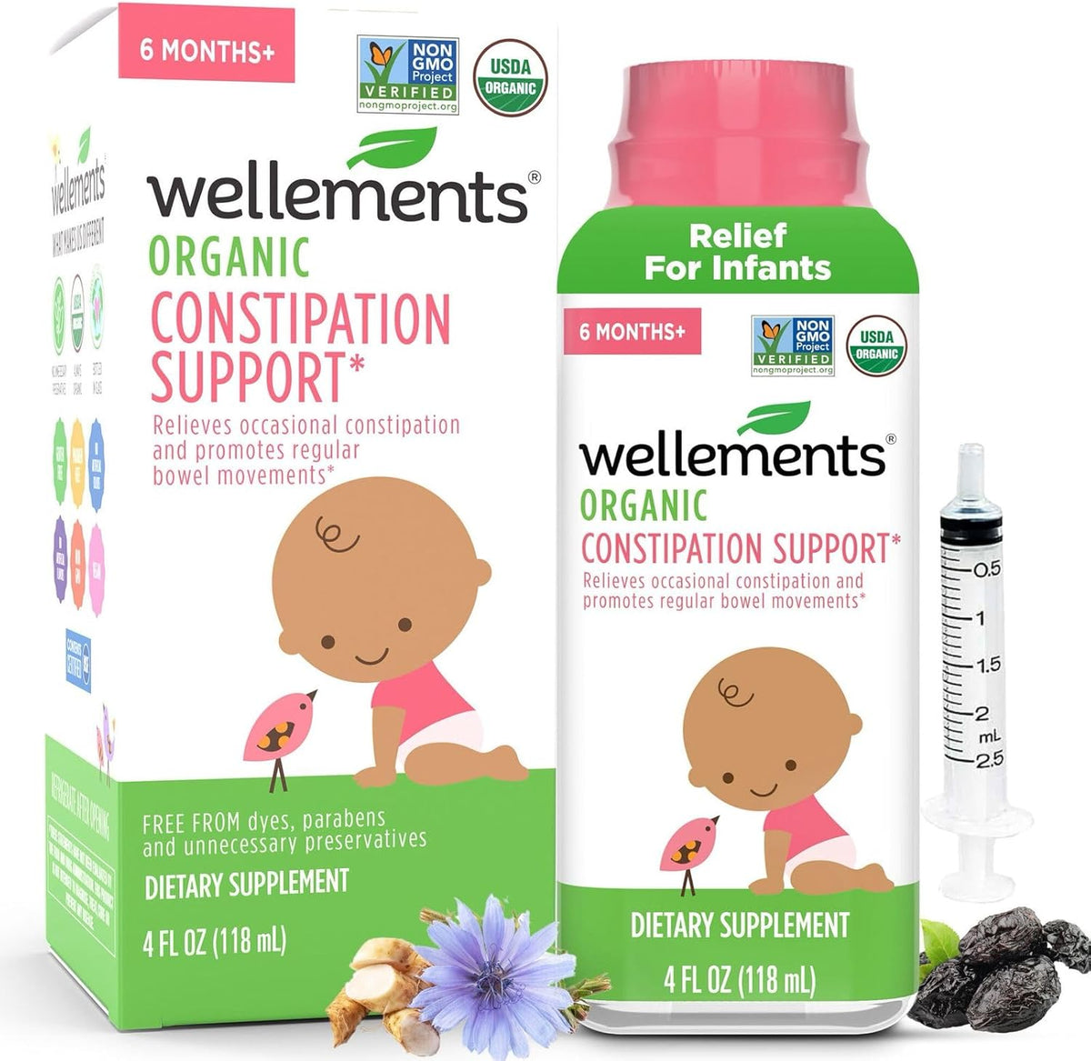 Wellements Organic Constipation Support front bottle view