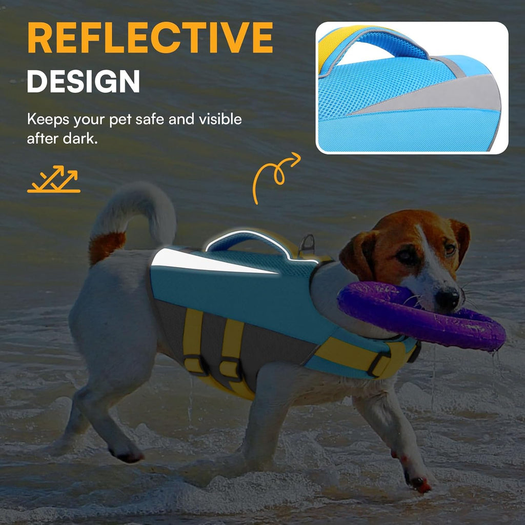 Premium pet lifejacket highlighting the quick release belly buckles