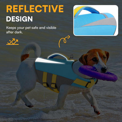 Premium pet lifejacket highlighting the quick release belly buckles