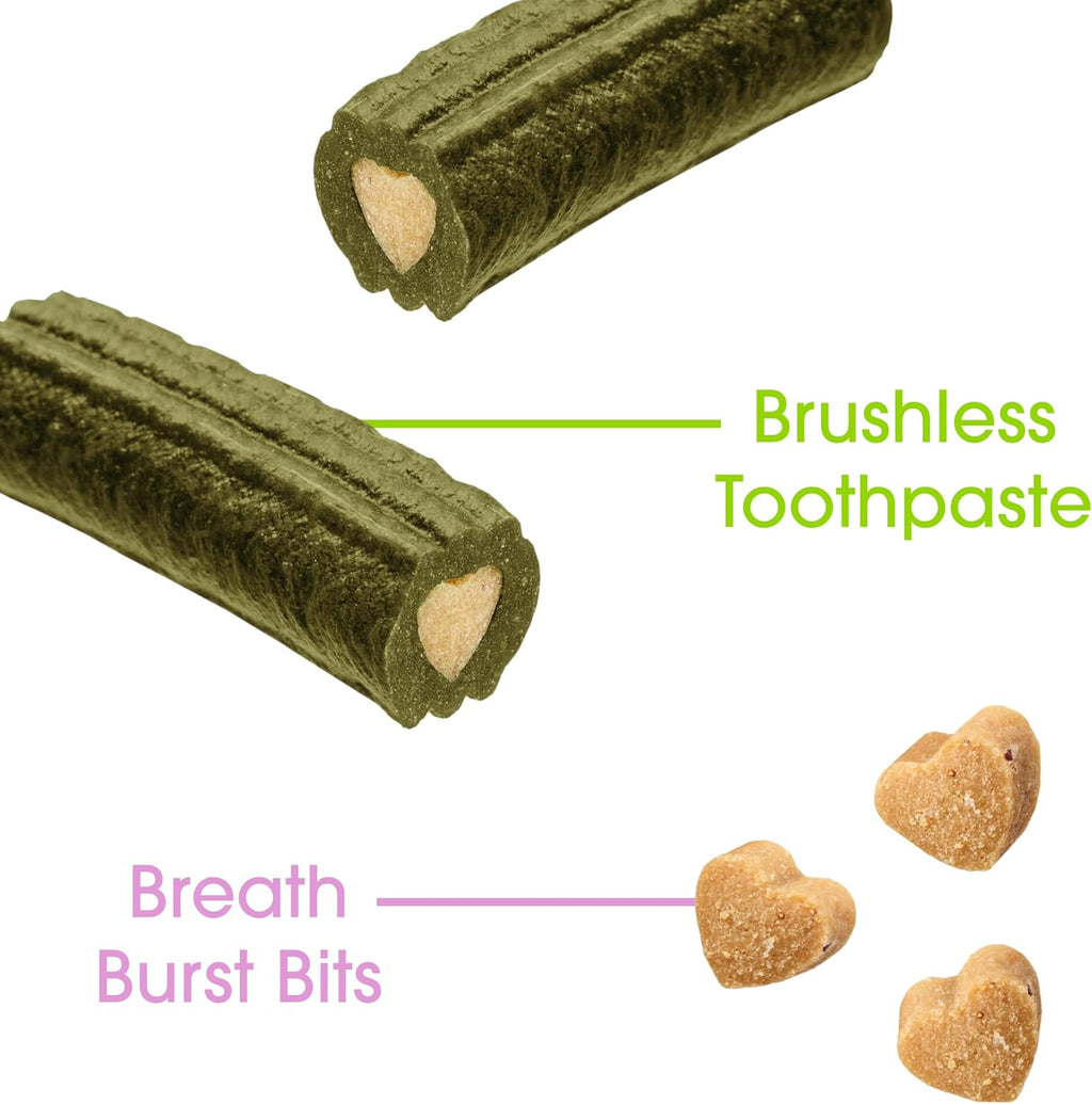 Ark Naturals dog dental chews packaging highlights for plaque and tartar reduction.