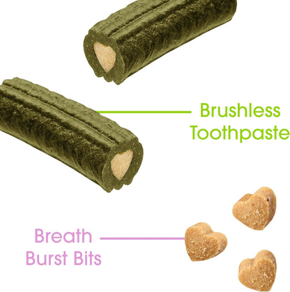 Ark Naturals dog dental chews packaging highlights for plaque and tartar reduction.