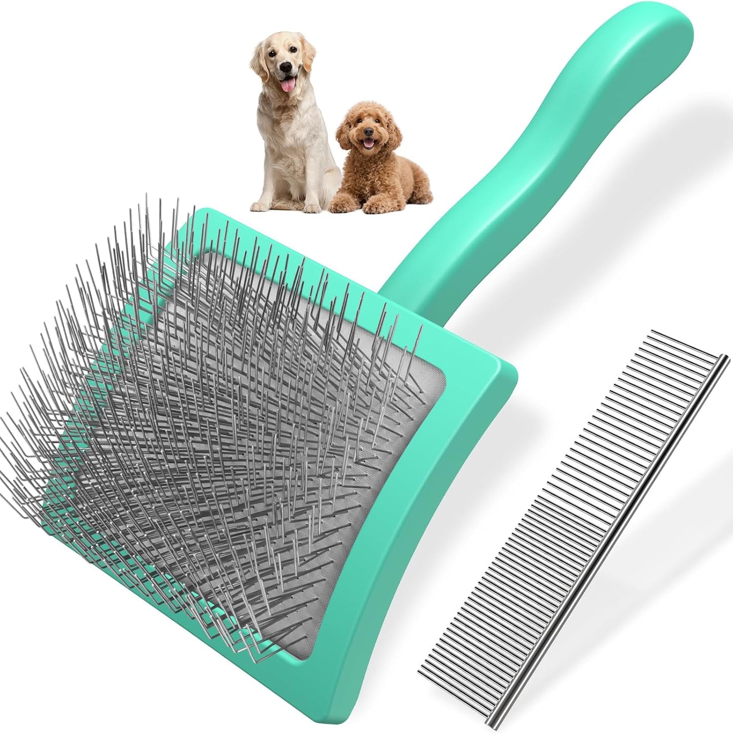 2PCS Slicker Brush for Dogs & Pet Comb,Professional Dog Grooming Brush (Goldendoodles,Poodles,Labradoodles) with Extra Long Pins to Effectively Remove Tangles, Knots and Mats (Blue, Large) - Image 12