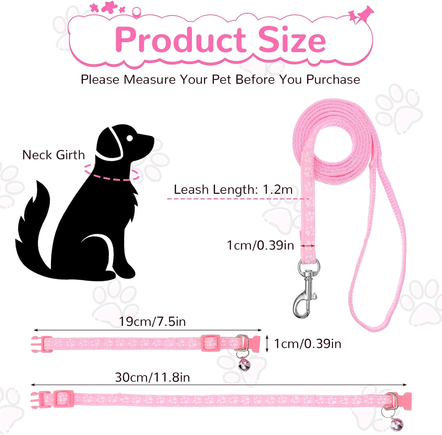 Guduling small dog leash showing the double sided paw print pattern and sturdy iron buckle clasp.