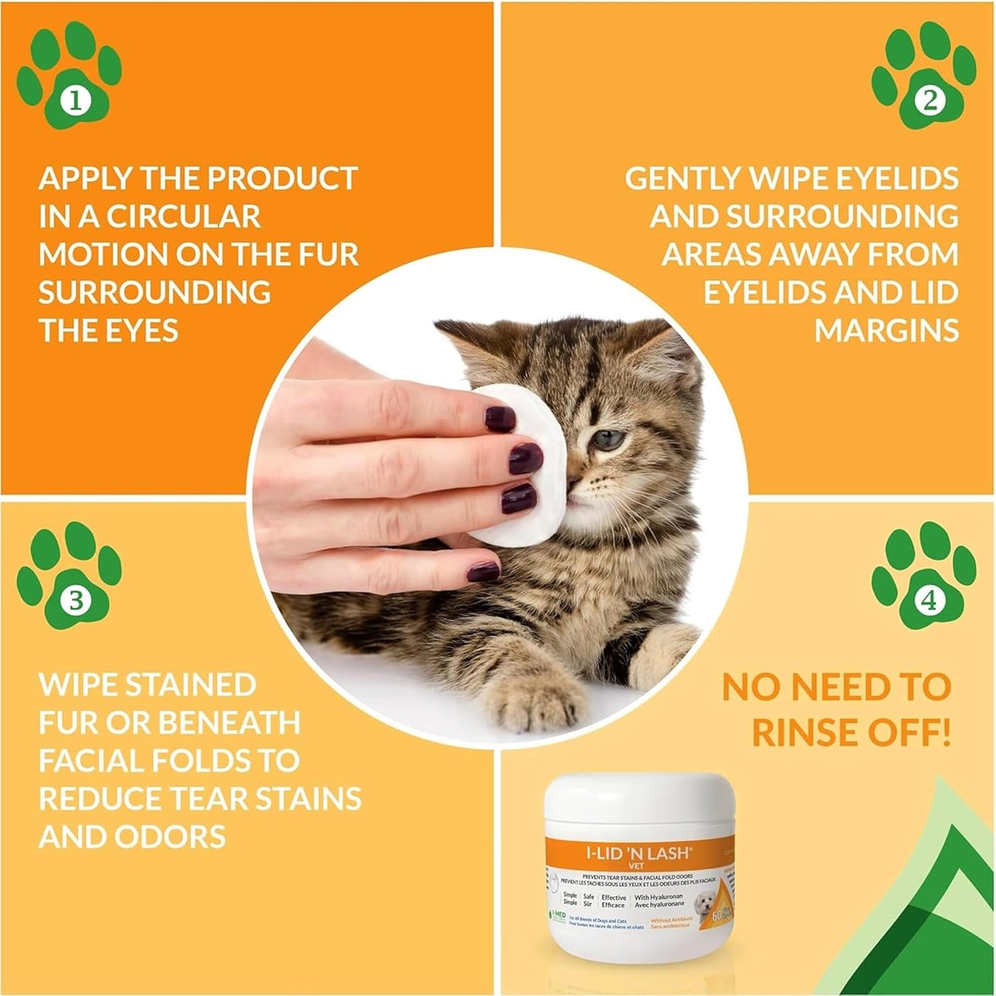 Daily no rinse veterinary eye wipes for pug facial fold cleaning