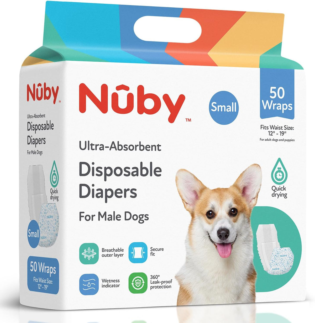 Nuby Pets Disposable Male Dog Wraps with Wetness Indicator, Absorbent & Leak-Resistant Belly Bands for Male Dogs, Medium (18-25" Waist), 50 Count - Image 9