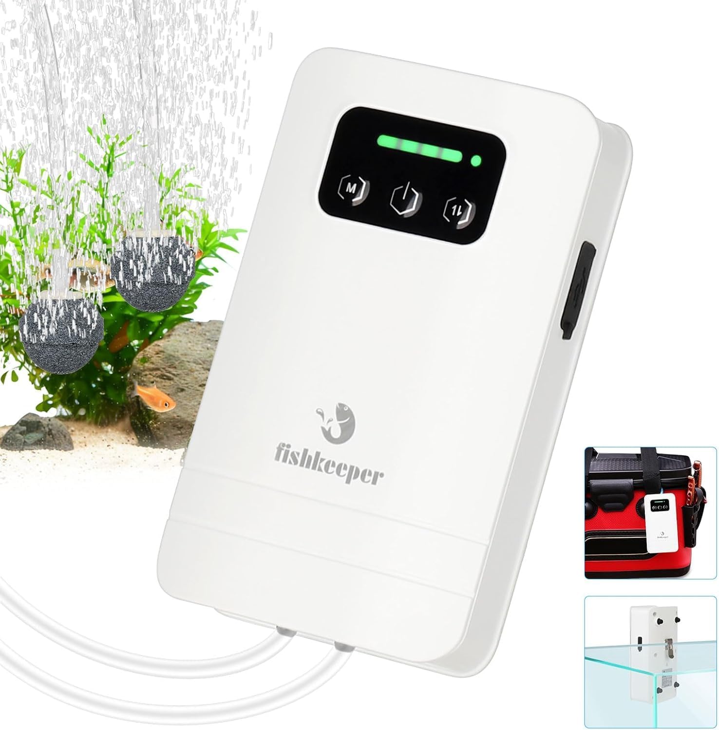 Fishkeeper battery powered aquarium air pump front view for home tanks