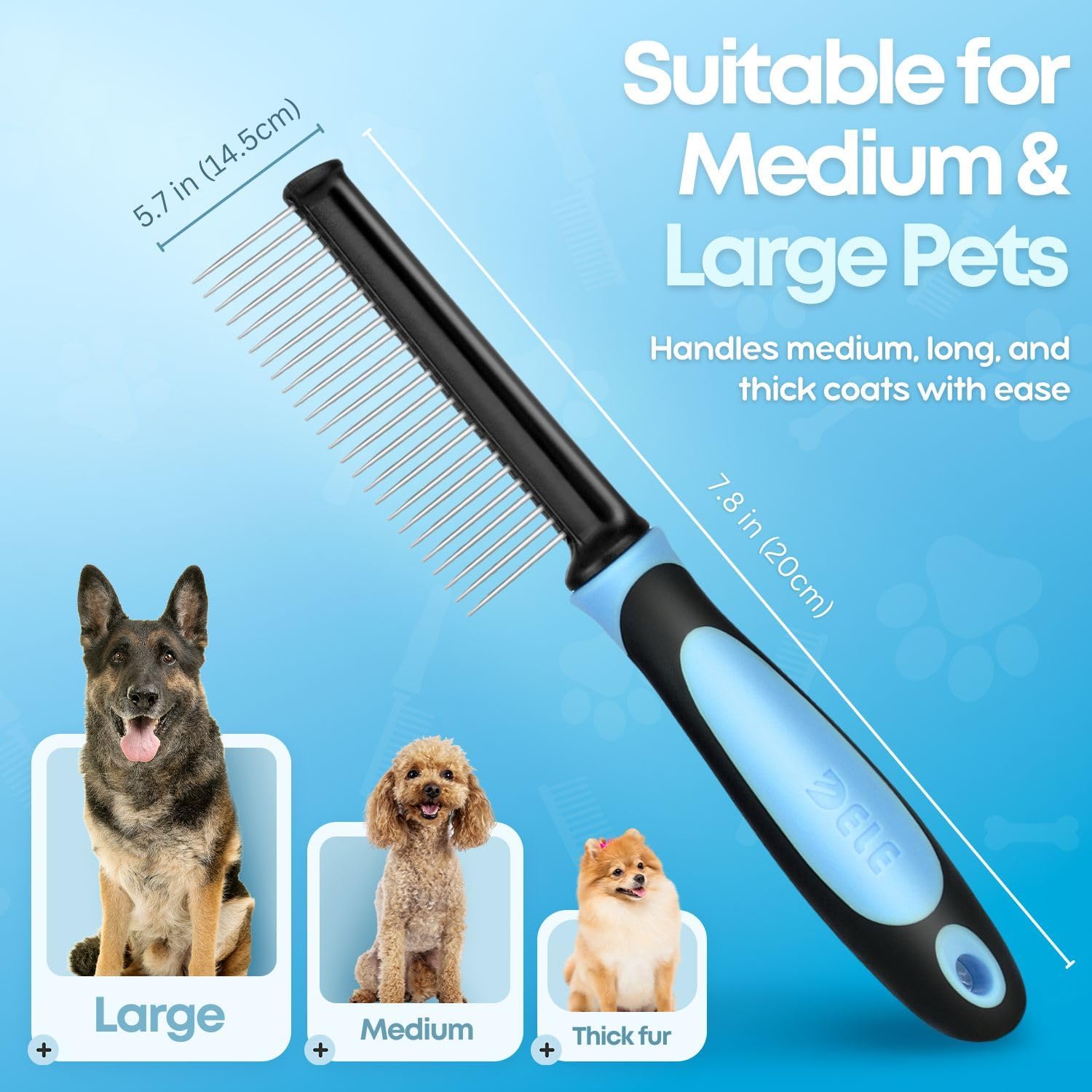 Fine tooth metal comb side view for puppy and toy breed grooming