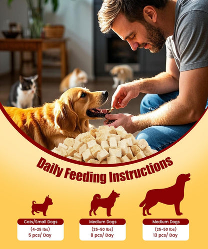 Grain free rawhide free chicken dog treats and cat food meal topper