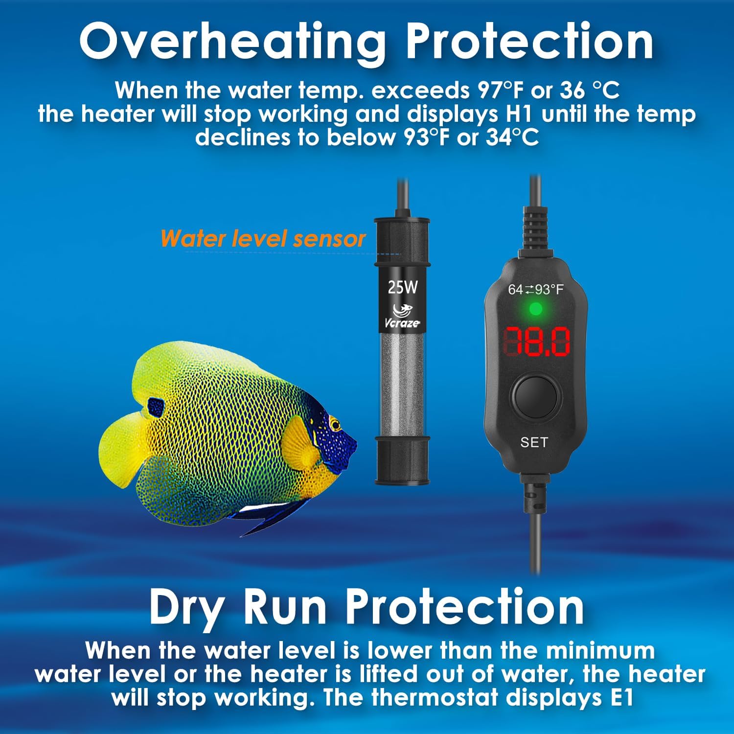 Side profile of AquaMiracle super short fish heater