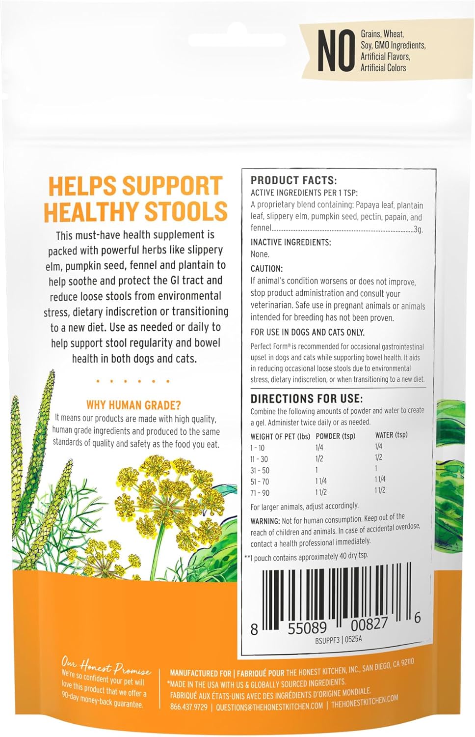The Honest Kitchen Perfect Form herbal supplement packaging