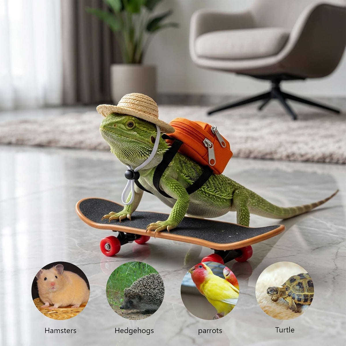 Small exotic pet outfit showing multi-species compatibility on a juvenile reptile.