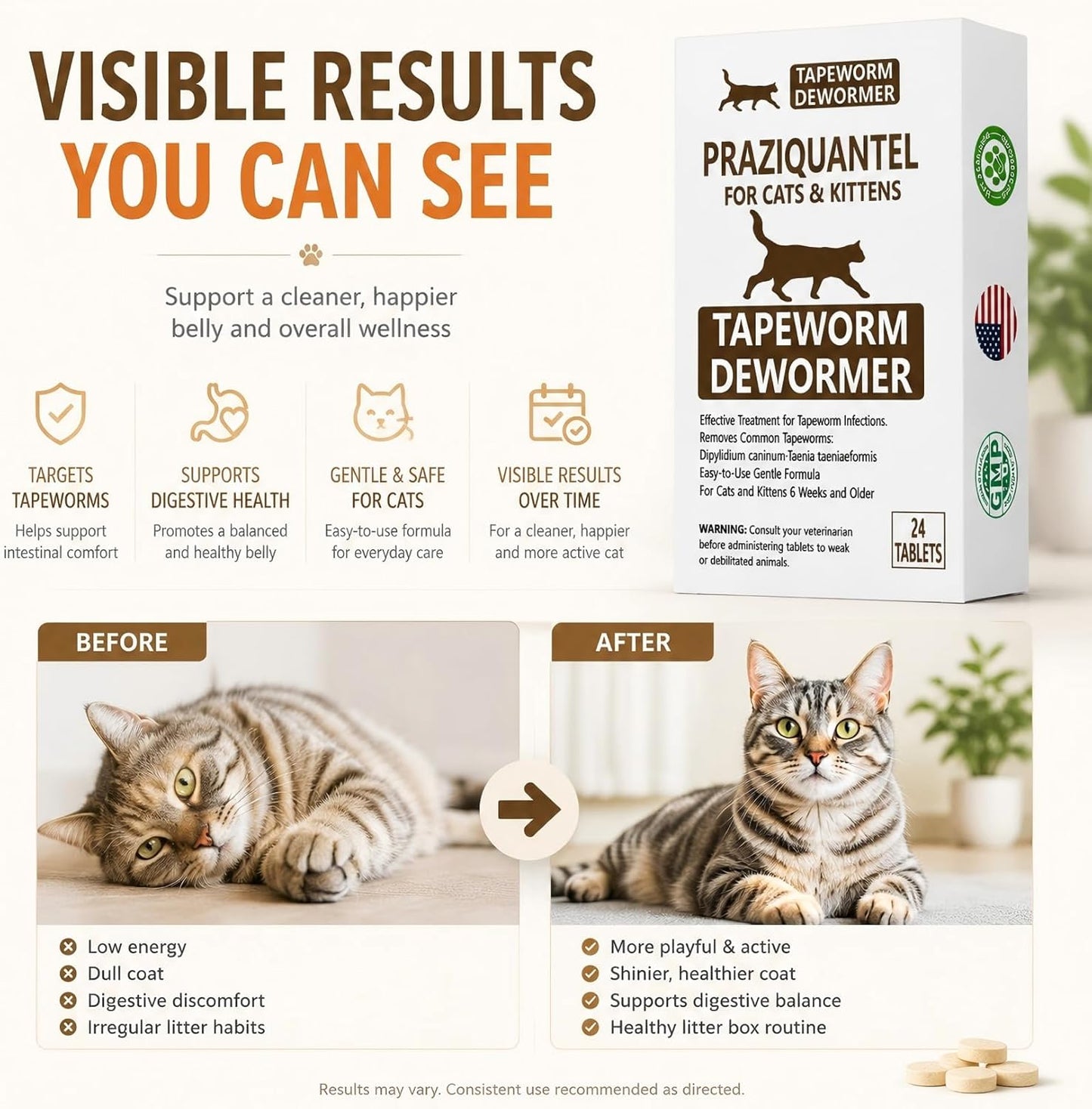 Authentic USA imported Elanco tapeworm treatment for kittens and adult cats