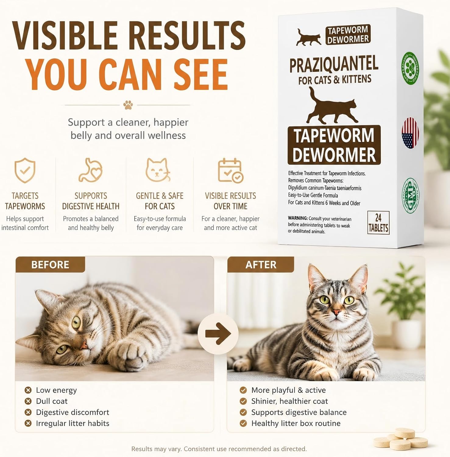 Authentic USA imported Elanco tapeworm treatment for kittens and adult cats