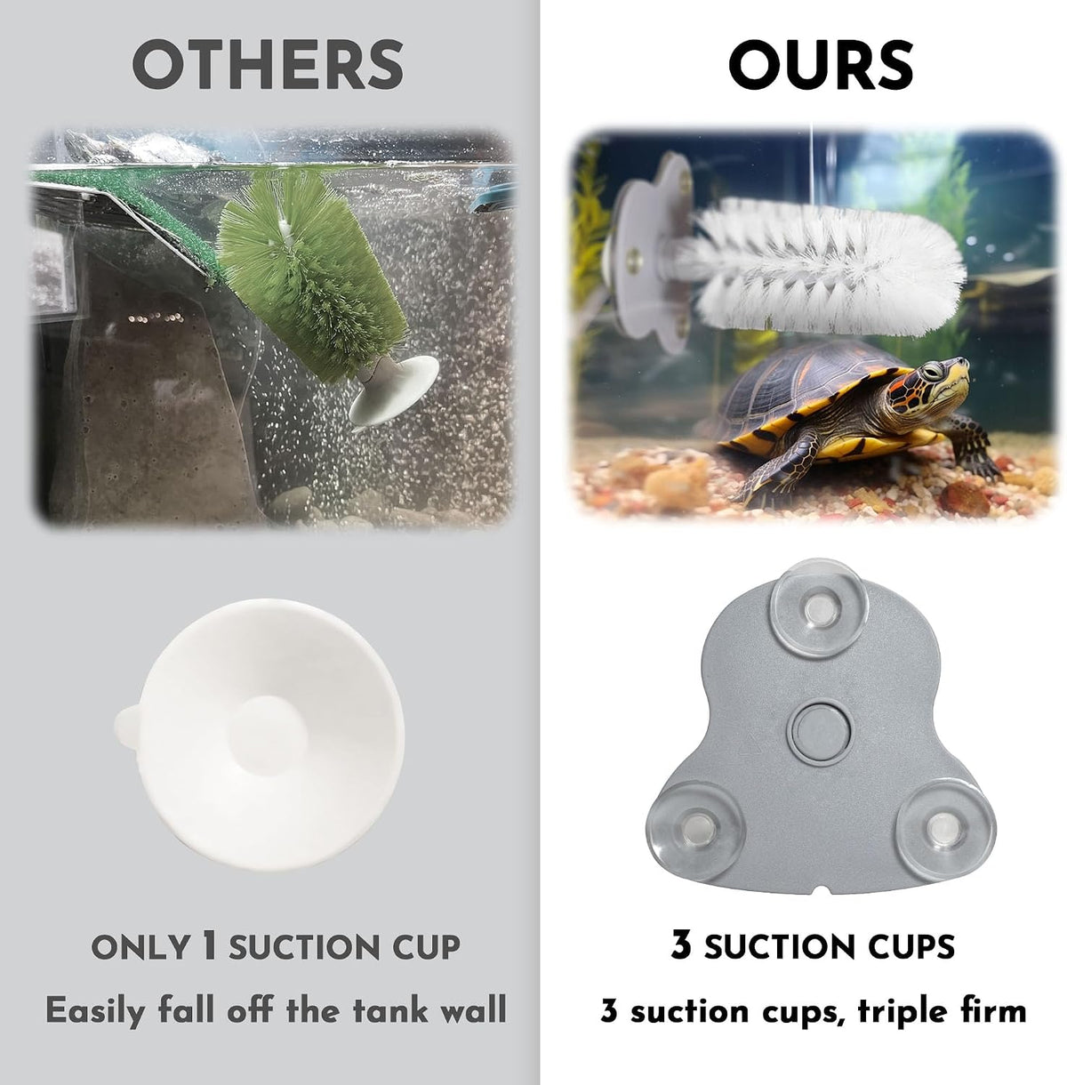 Aquatic reptile tank accessory showing soft flexible bristles for safe grooming