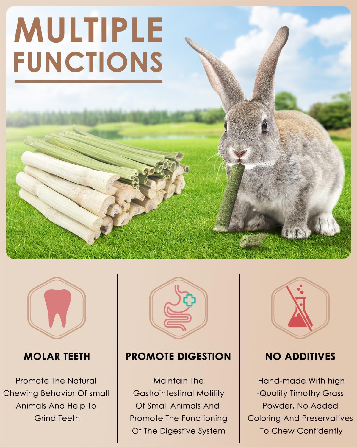 Organic papaya stems bunny molar treats showing texture