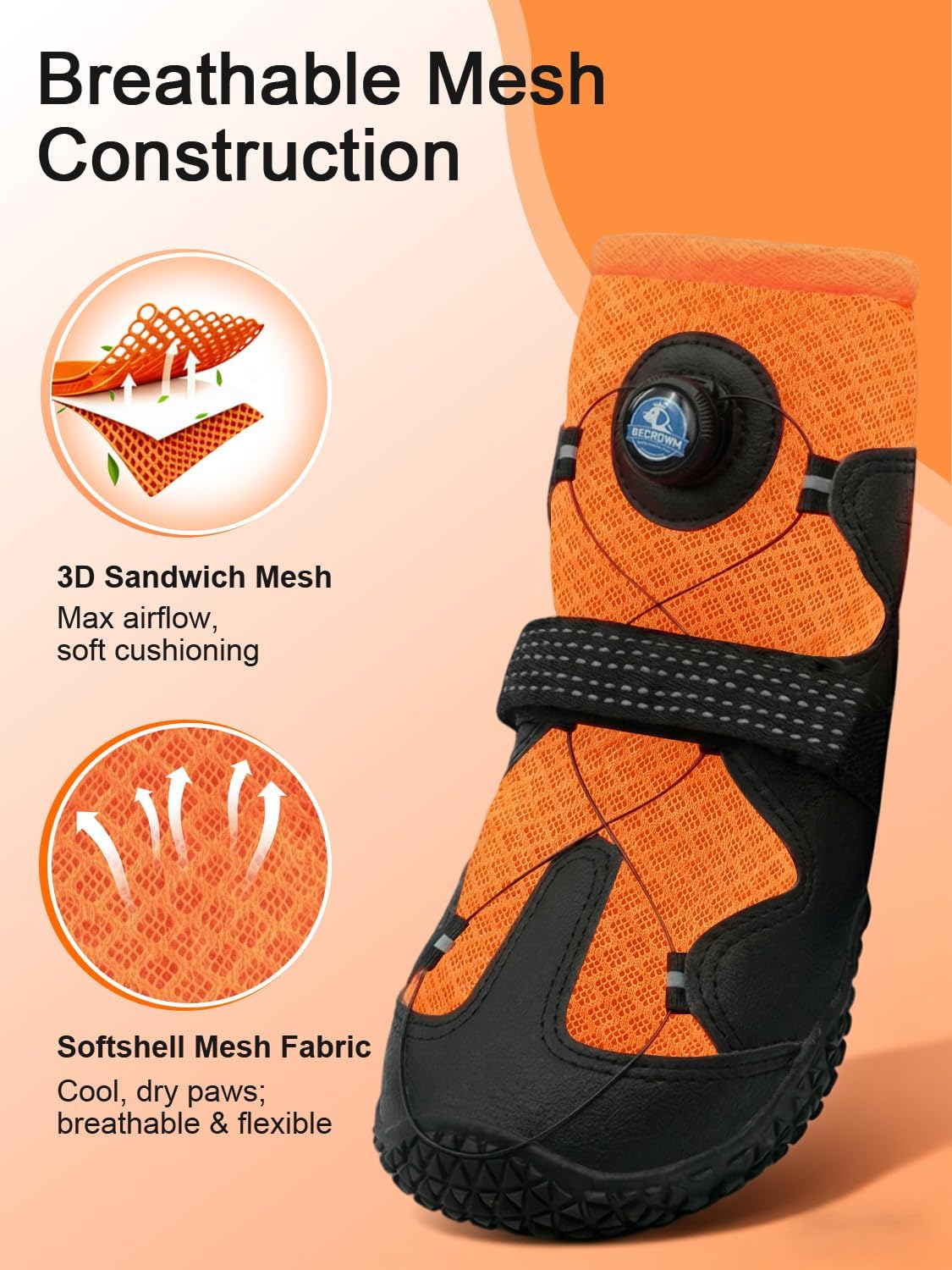 Under side view of non-slip rubber sole for Becrowm dog boots