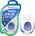 BloomLab Gel Heel Pads front view showing blue medical grade silicone texture.