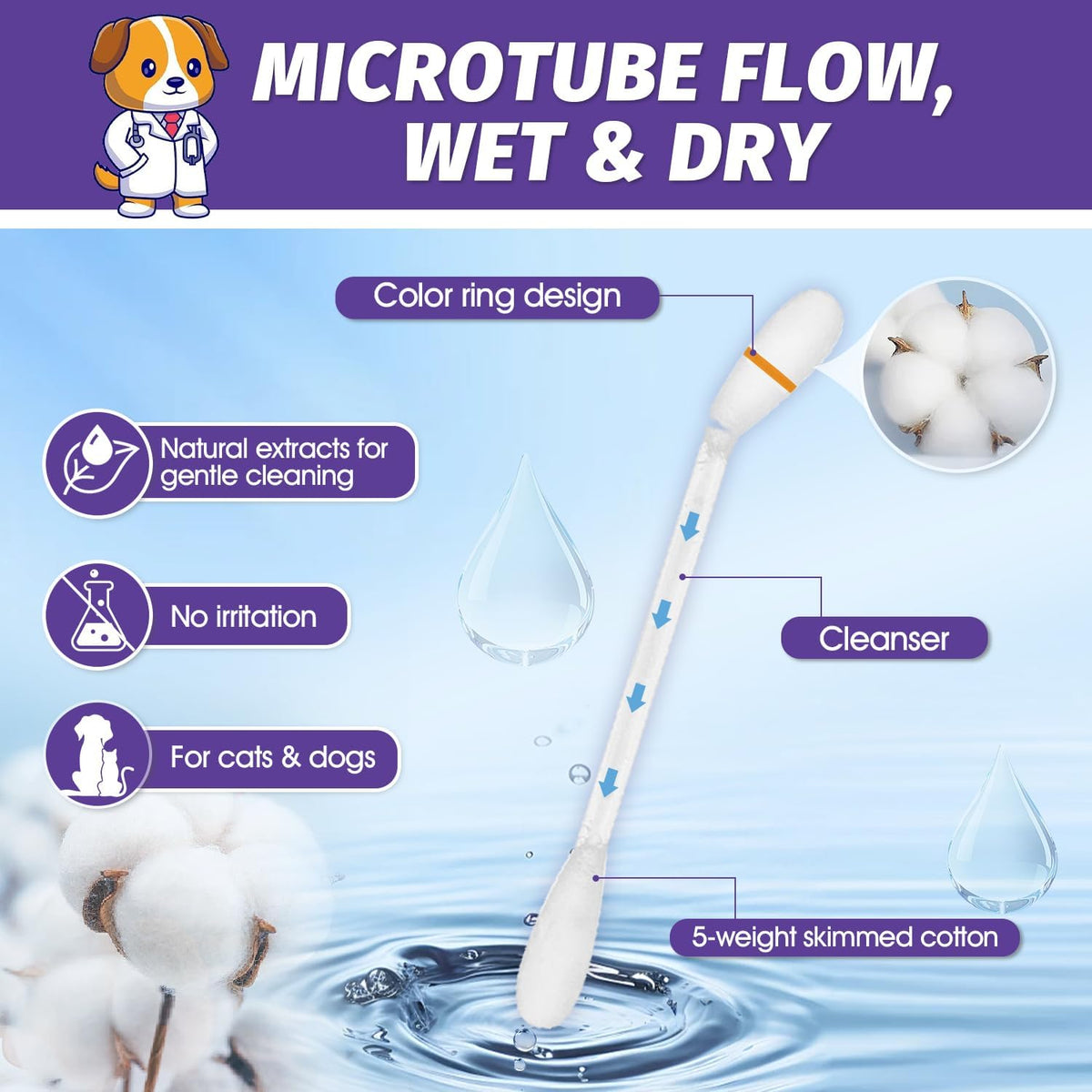 Dog ear being cleaned with a Vvhomife swab