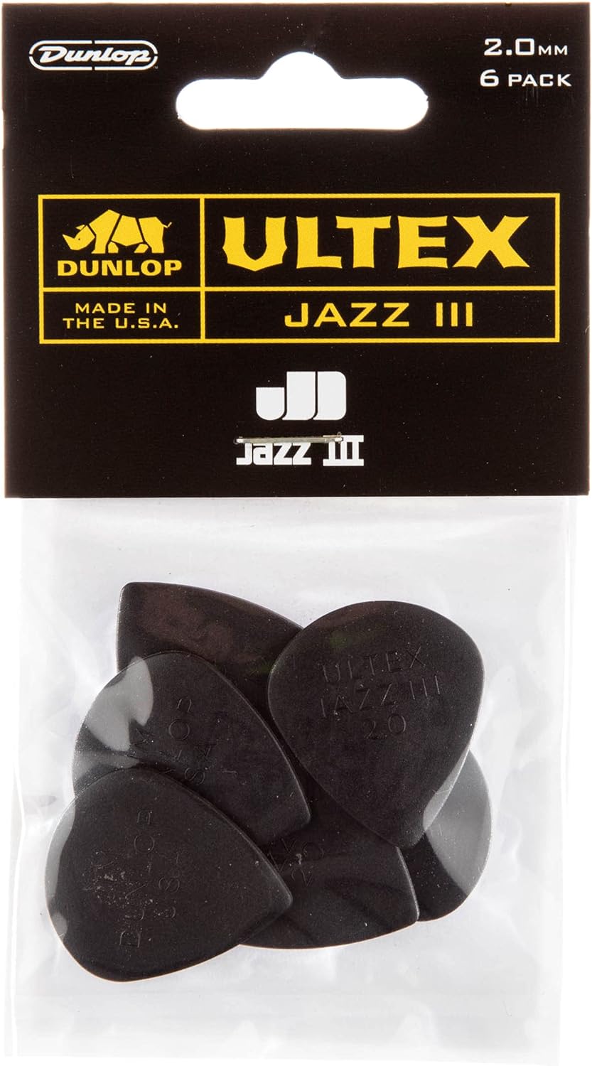 Jim Dunlop Ultex Jazz III pack of six premium imported musical accessories displayed flat
