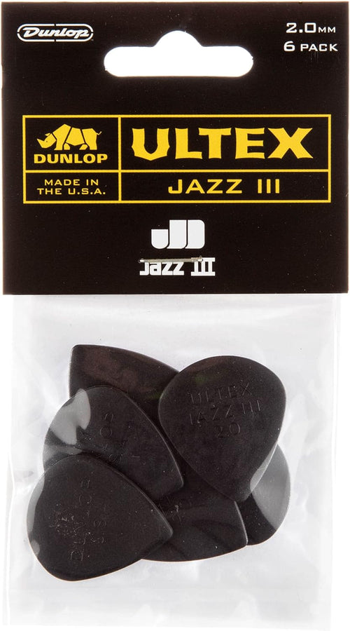Jim Dunlop Ultex Jazz III pack of six premium imported musical accessories displayed flat