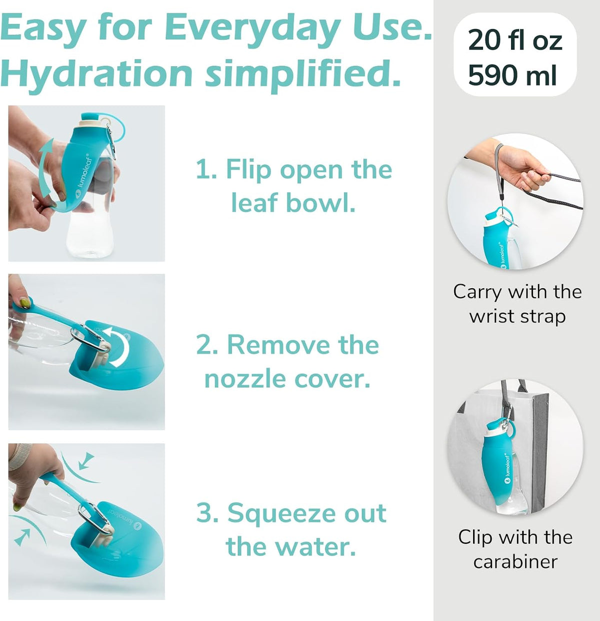 Small dog drinking from the LumoLeaf foldable leaf water dispenser