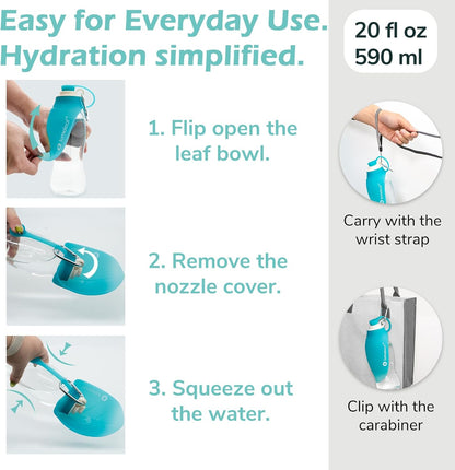 Small dog drinking from the LumoLeaf foldable leaf water dispenser