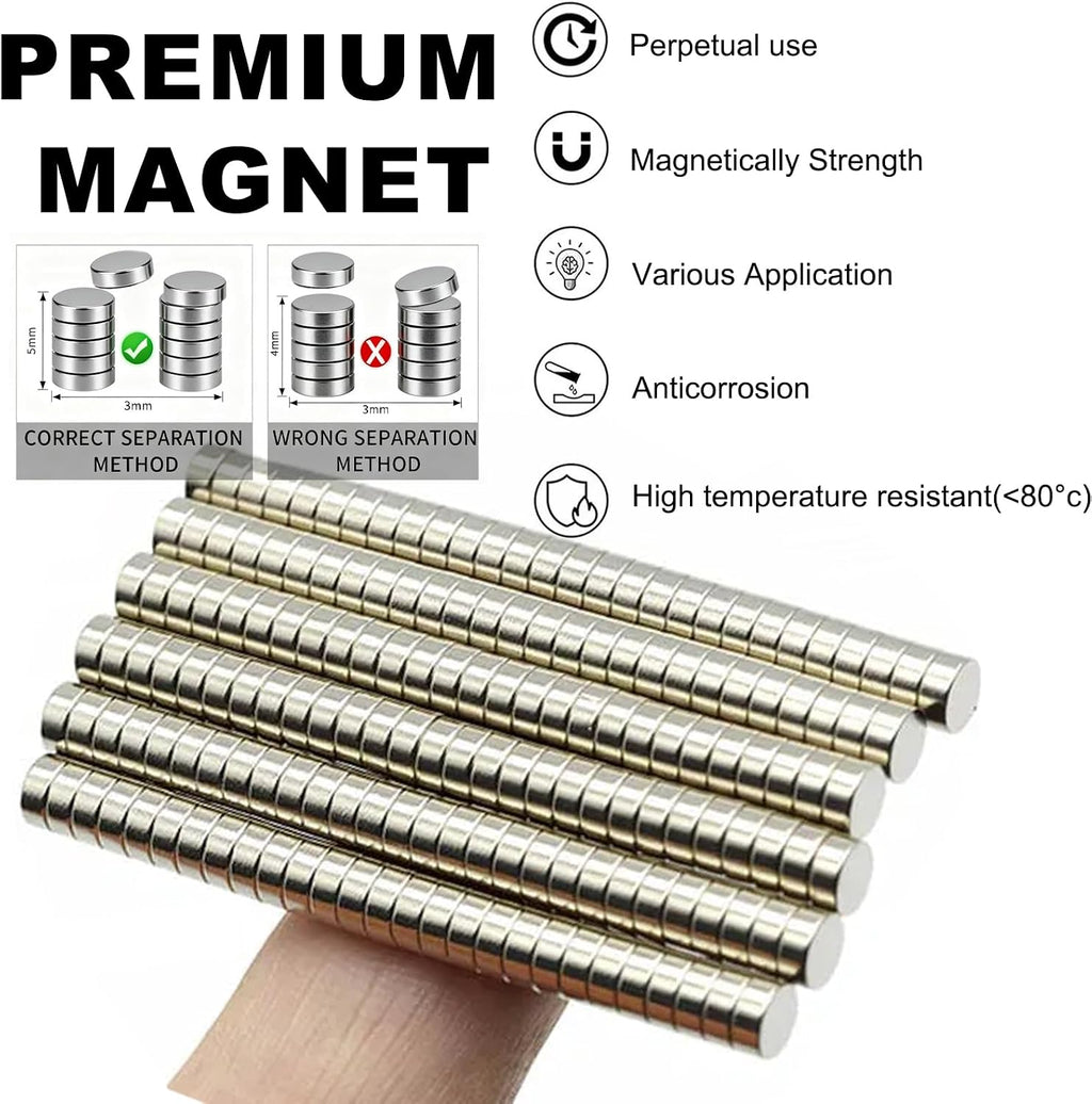 Pack of 100 premium round magnets being used to clip fake nail tips to an identical size.