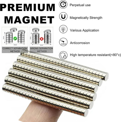 Pack of 100 premium round magnets being used to clip fake nail tips to an identical size.