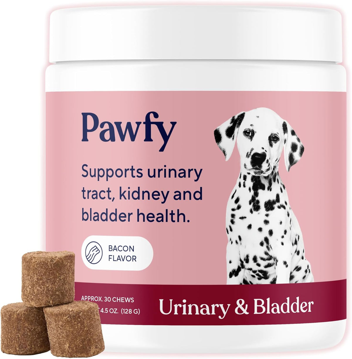 Pawfy Dog Urinary and Bladder supplement jar front view for canine UTI control.