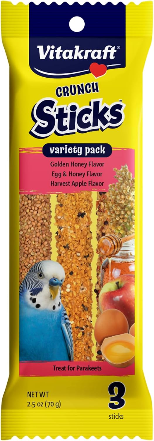Vitakraft Crunch Sticks Variety Pack: Orange & Apricot Flavor, Egg & Honey Flavor, Sesame & Banana Flavor Treats for Parakeets, 2.4 oz - Image 9