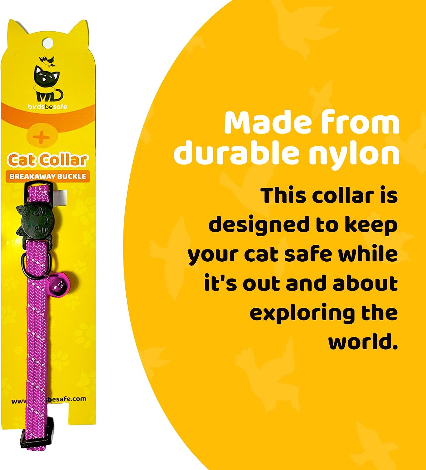 BirdsBeSafe outdoor cat safety collar packaging view highlighting imported brand details.