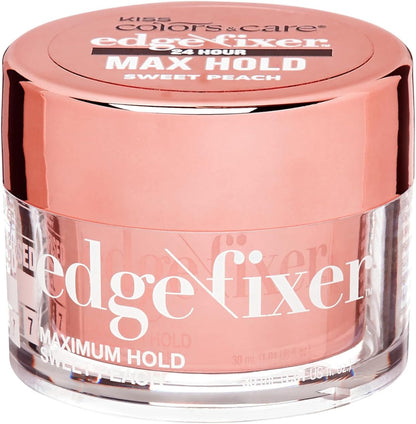 KISS Colors & Care Maximum Hold Edge Fixer Sweet Peach front view of clear jar with rose gold lid