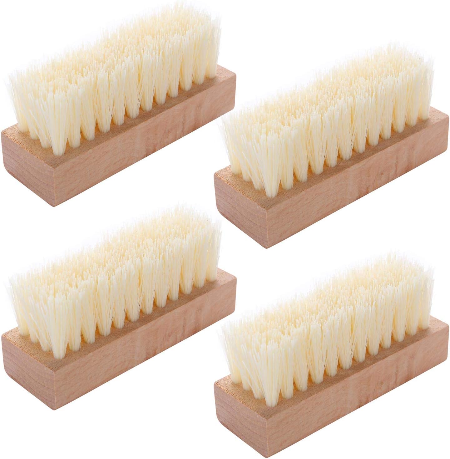 LoveBB wooden nail brush four pack front view showcasing natural wood handle and white bristles