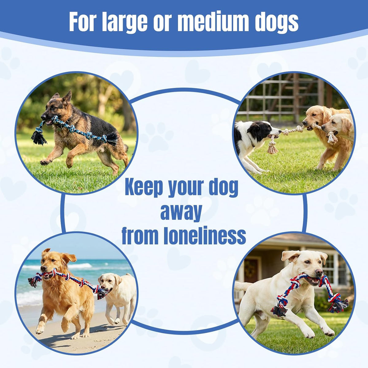 Three feet long interactive tug of war pet training assistant rope toy.