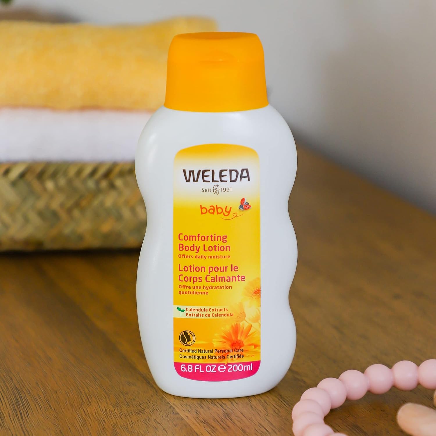 Weleda plant rich baby moisturizer with organic calendula extract.