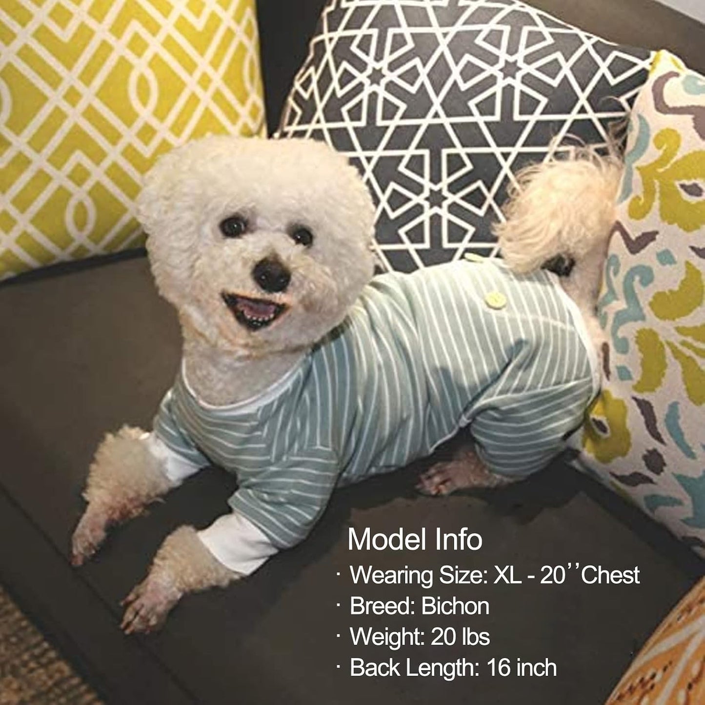 KYEESE Dog Pajamas Stretchable 4 Legs Doggie Jammies Striped Jumpsuit Lightweight Onesie Puppy Pajamas Cozy Outfit Comfortable Dog Clothes Hair Shedding Cover Pet Sleepwear, Green Striped, Medium - Image 9