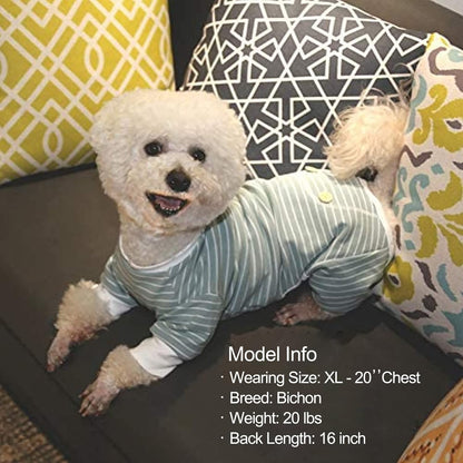 KYEESE Dog Pajamas Stretchable 4 Legs Doggie Jammies Striped Jumpsuit Lightweight Onesie Puppy Pajamas Cozy Outfit Comfortable Dog Clothes Hair Shedding Cover Pet Sleepwear, Green Striped, Medium - Image 9