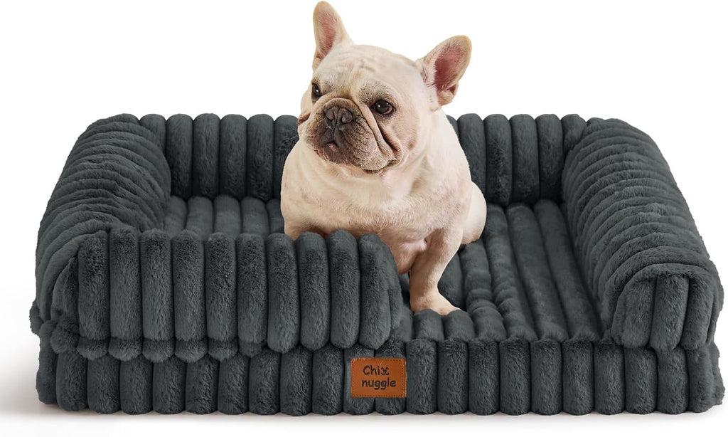 ChiXnuggle Orthopedic Dog Bed for Medium Dogs, Waterproof Faux Rabbit Fur Dog Couch with Egg Crate Foam Support and Washable Removable Cover, Bolster Pet Sofa with Non-Slip Bottom, 30x24x7, Dark Grey - Image 10