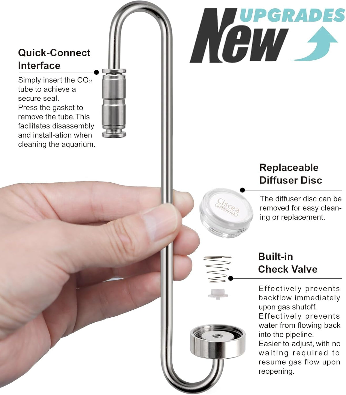 Clscea DC300-20 high pressure stainless steel CO2 atomizer showcasing the injection molded ceramic disk.