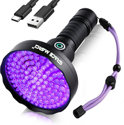 Grace Marci 128 LED UV Flashlight front view highlighting the wide ultraviolet bulb head.