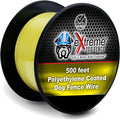 Extreme Dog Fence boundary wire spool front view showing yellow polyethylene jacket.