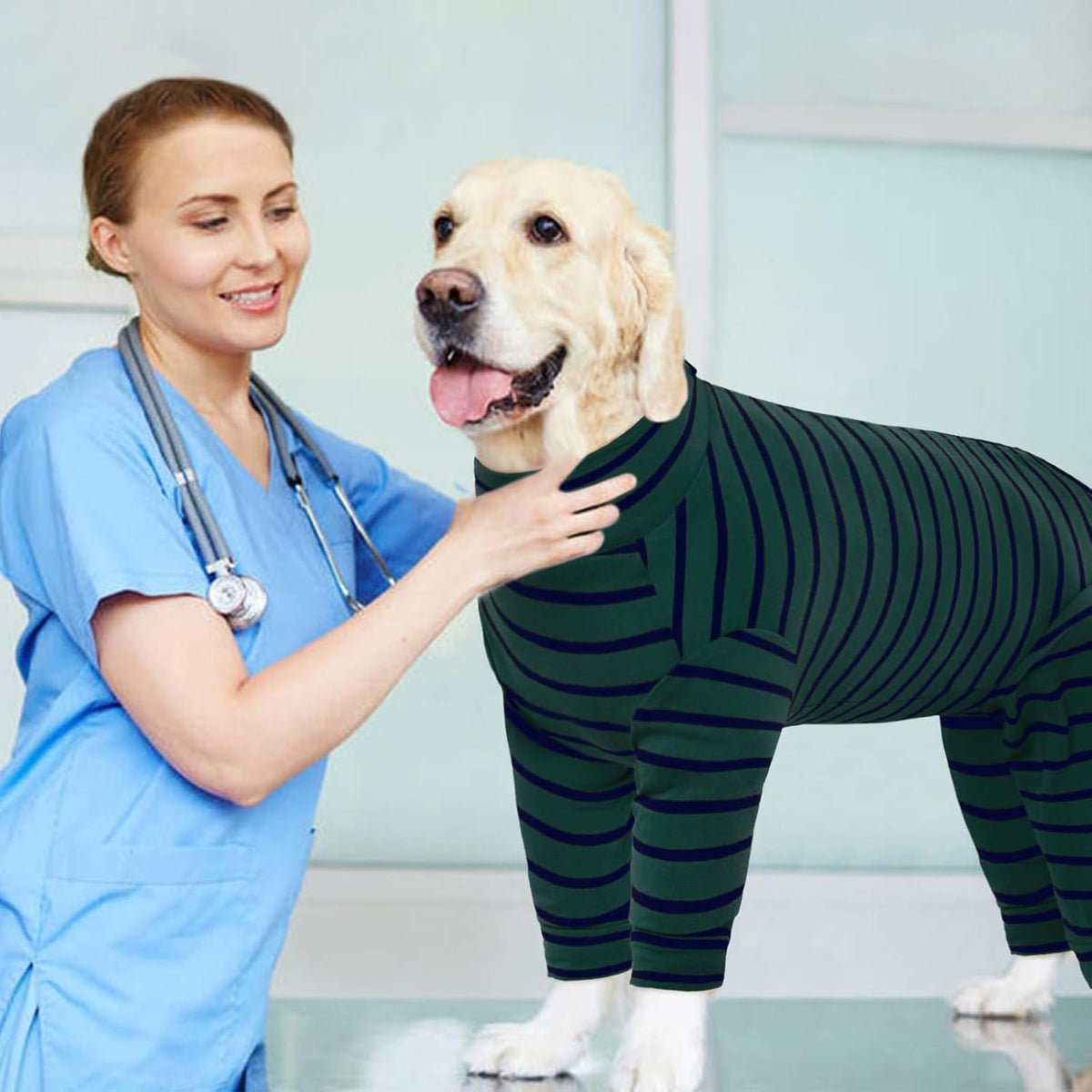 Kuoser pet recovery shirt showcasing the adjustable abdominal round cut line for male dogs.