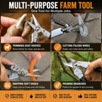 Silver livestock shears cutting thin plastic pipe to demonstrate versatile utility