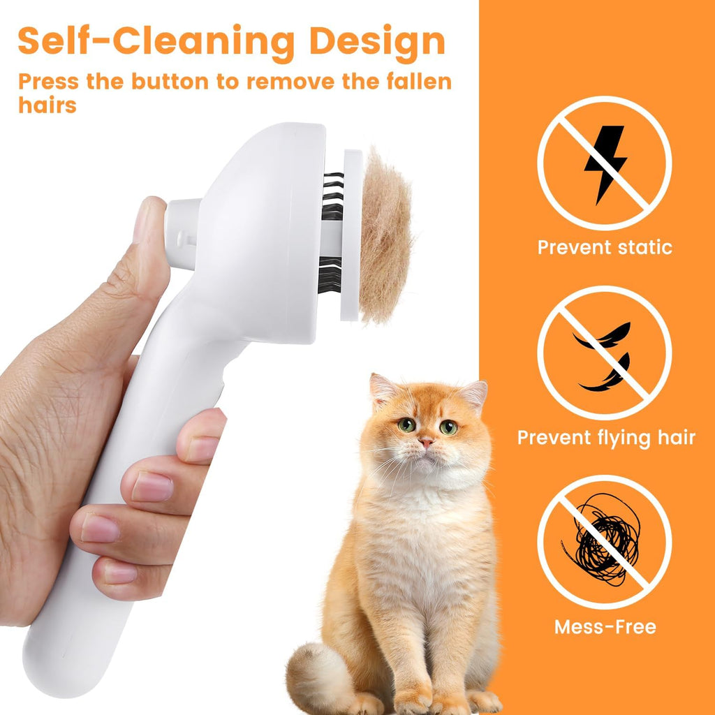 FourSeas pet spray hair removal comb with self cleaning button being pressed