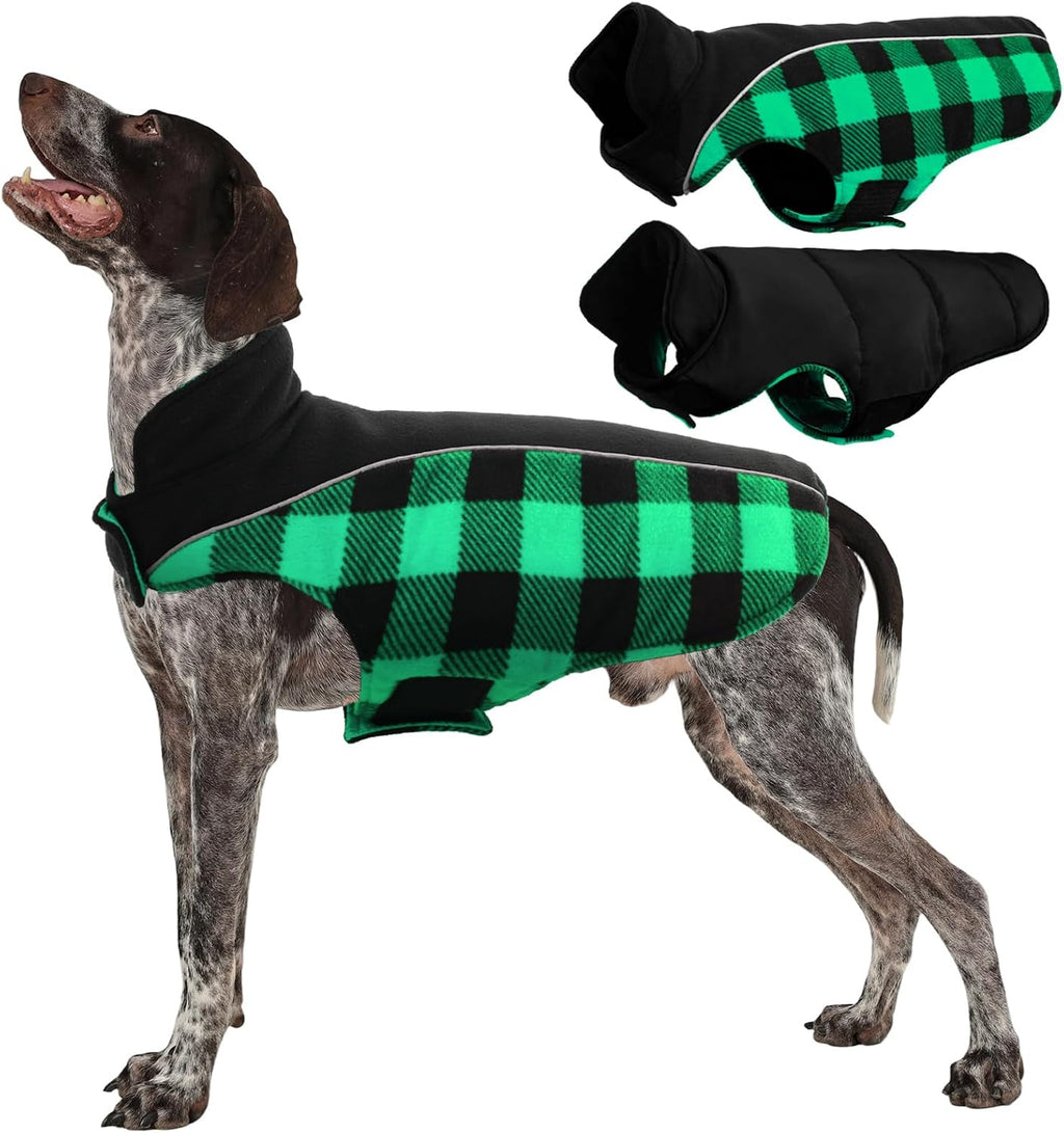 Kuoser Dog Winter Coat, Reversible Waterproof Dog Jacket with Reflective Strip, Warm Dogs Fleece Vest Adjustable Doggy Cold Weather Clothes Plaid Christmas Outfit Pet Apparel for Small Dogs, Black XS - Image 11