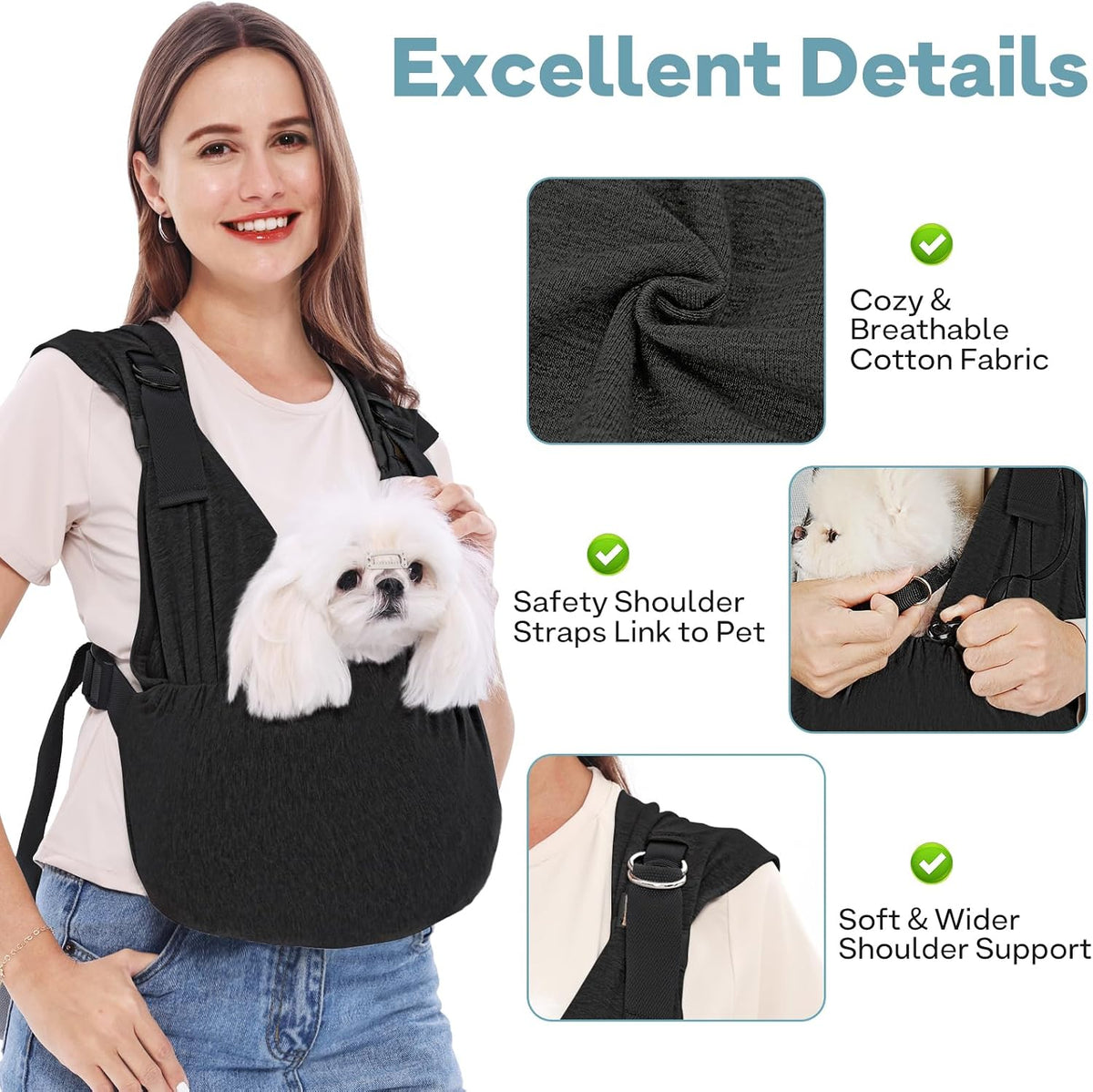Detail of adjustable buckles on Supet pet carrier for small dogs