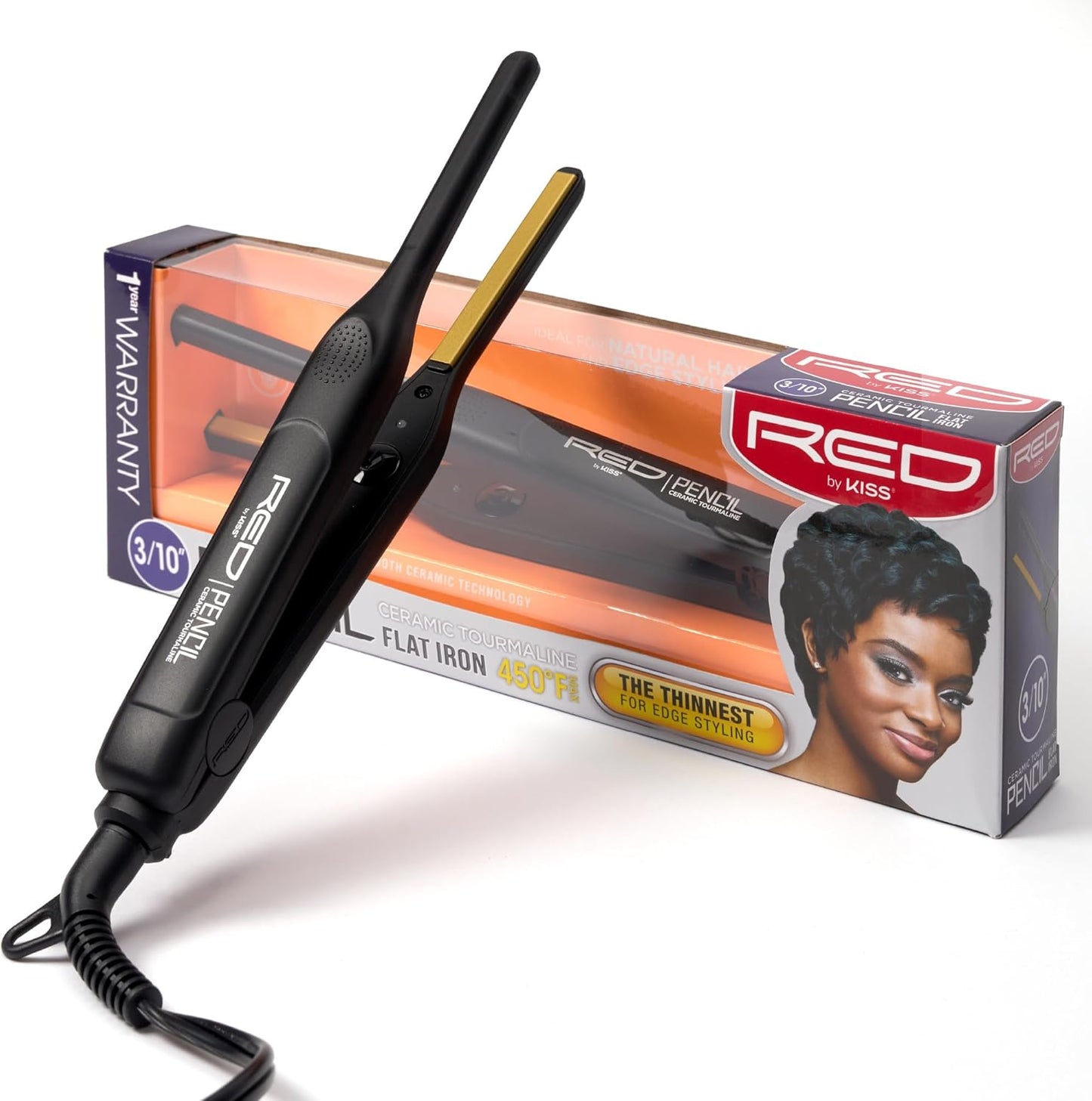 Red by Kiss 0.3 inch pencil flat iron front view