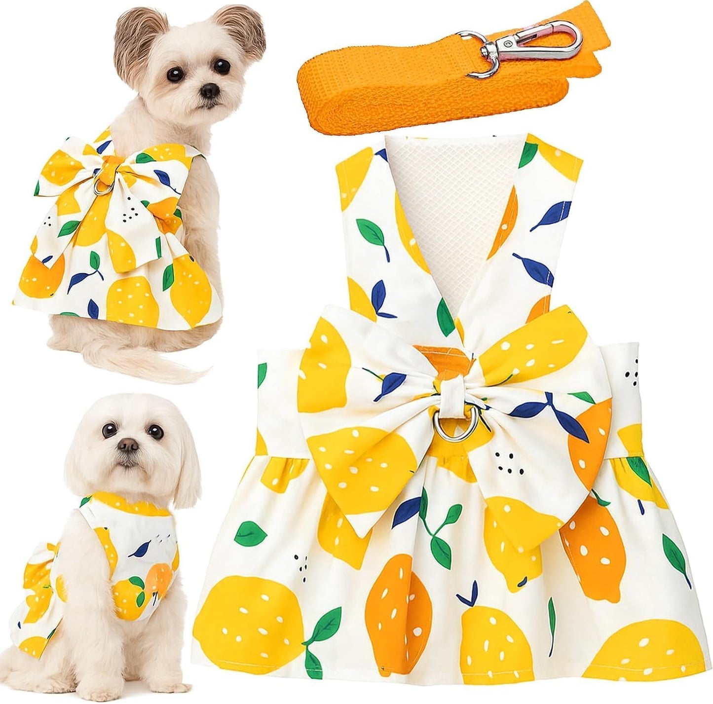 Dog Dress Bowknot Harness Leash Set for Small Girl Dogs Pink Floral Dog Cat Clothes Cute Puppy Outfits Pet Clothes Spring Summer Breathable Dresses(Samll) - Image 11